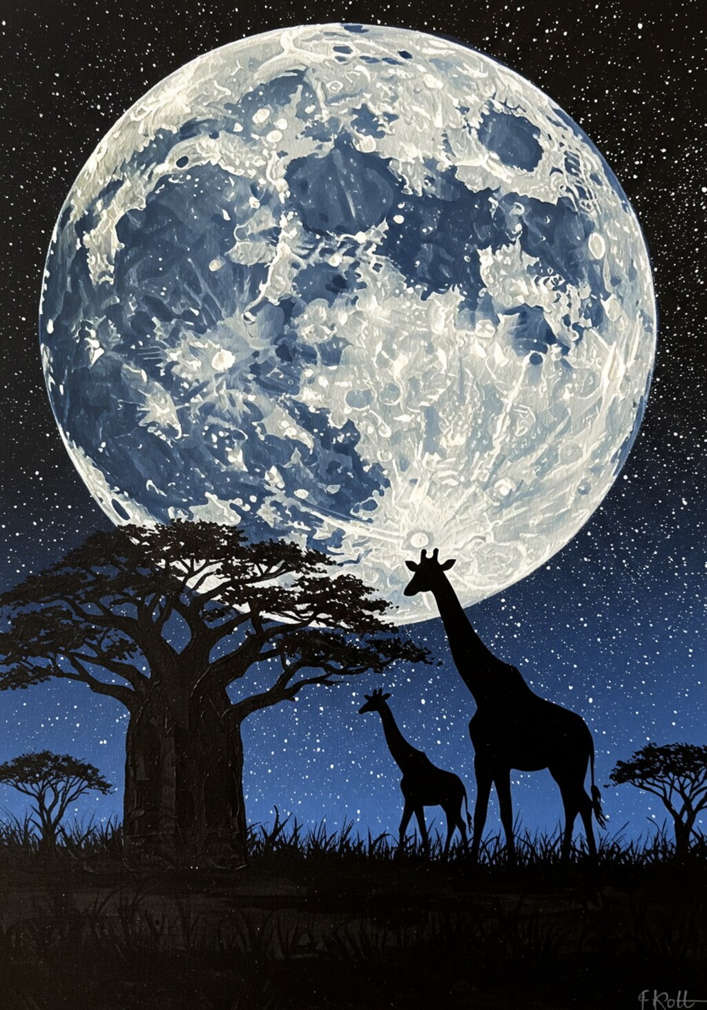 名月５･キリンとバオバブの木