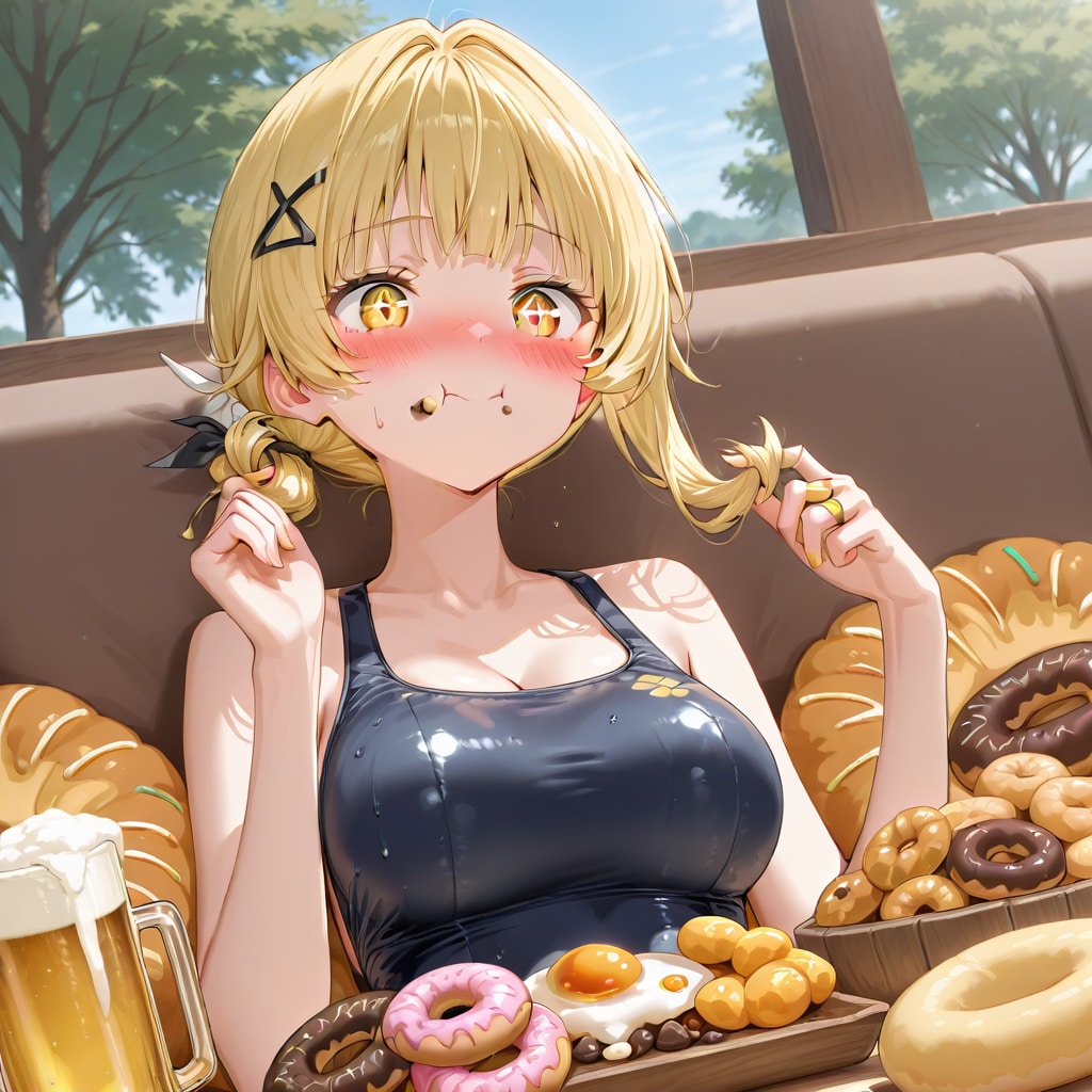 水着で身軽だから摂取カロリーは半分と言い張る爆食高カロリー血糖値スパイク娘