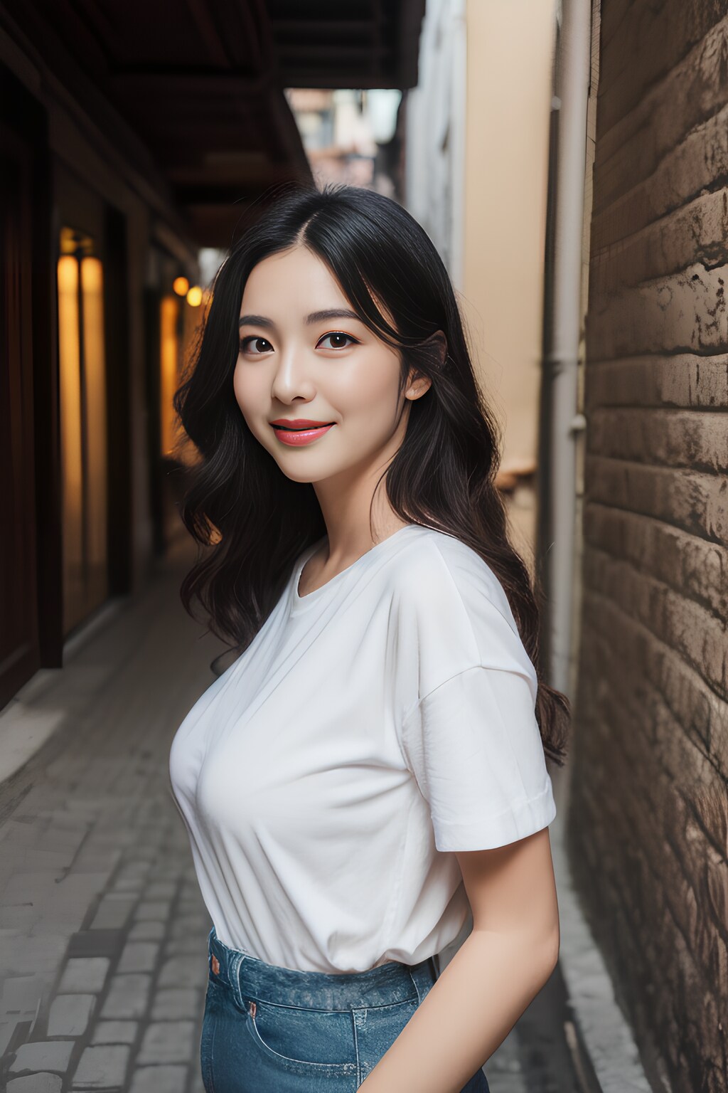 A carefree beauty on the street corner