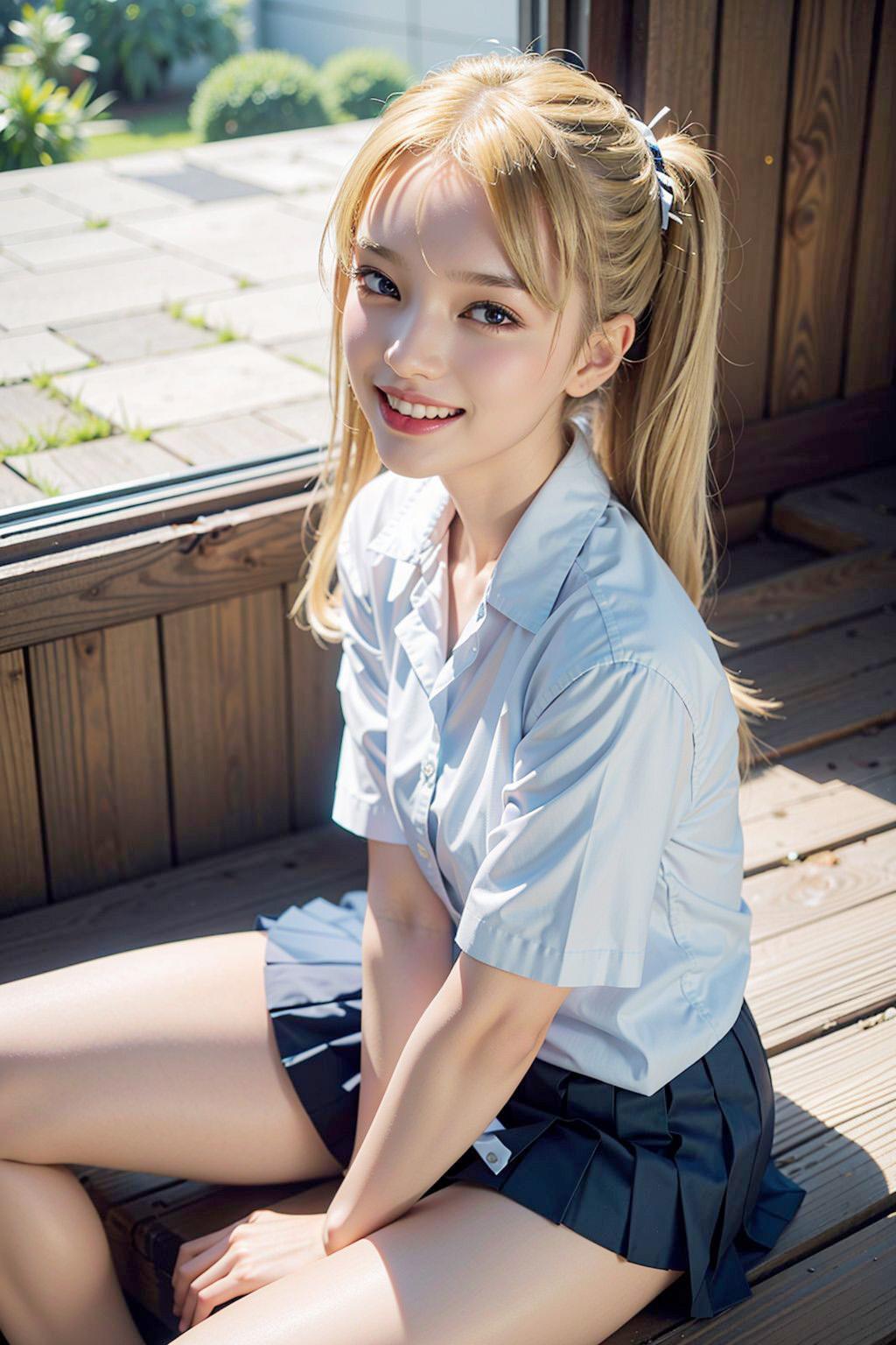 AIイラスト白ギャル貧乳ロリ顔　エロ画像　18歳女子校生海外コスプレイヤー　「お父さんの、チンポの話を聞くと、チンポ食べたくなるよ！」