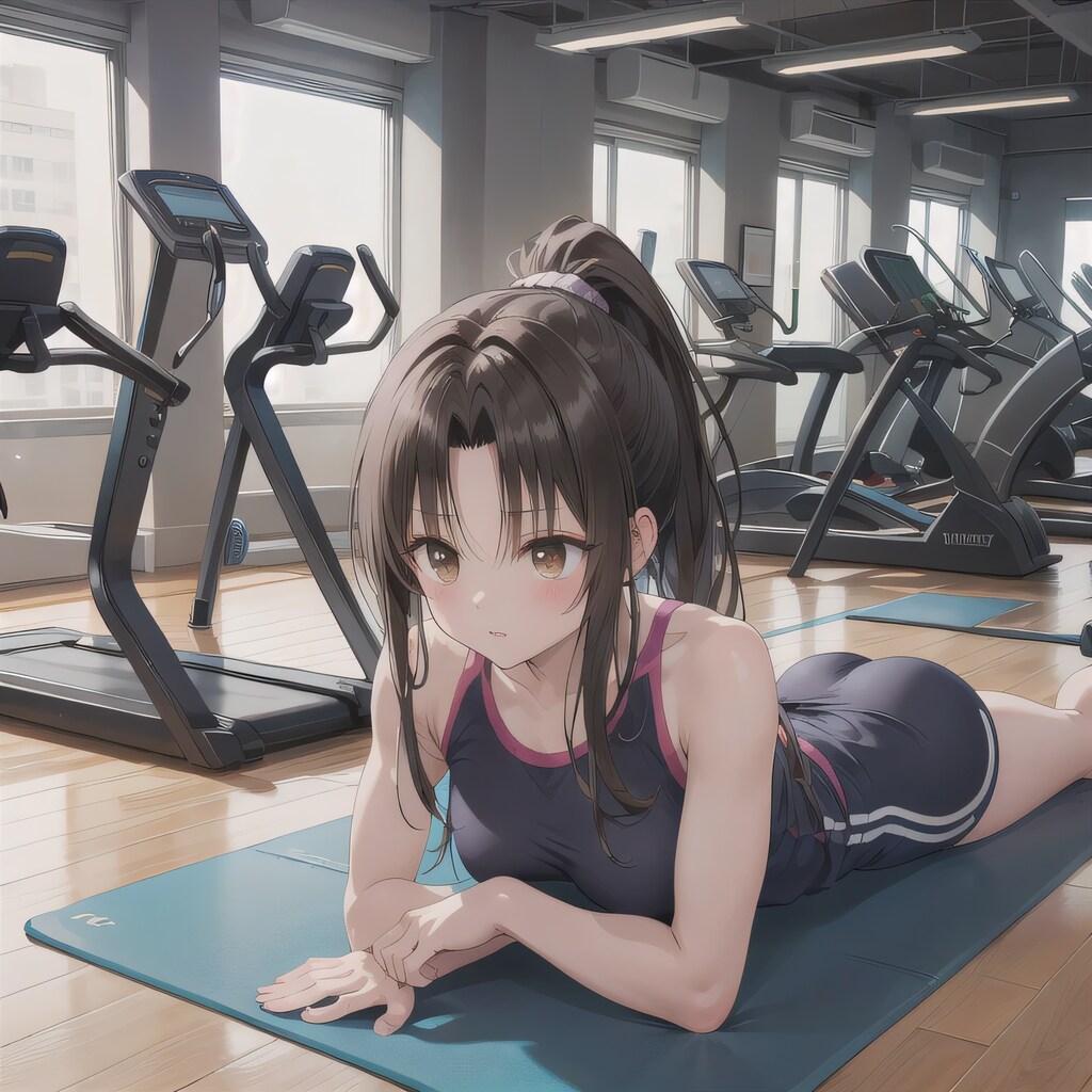 黒髪ポニテで筋トレの少女