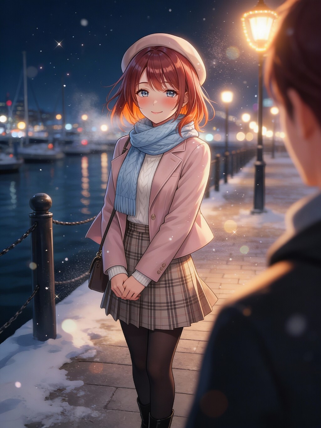 港と雪、そして彼女