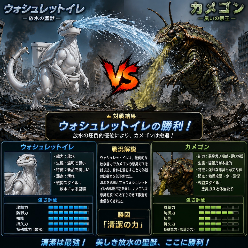 ウォシュレットイレ vs カメゴン