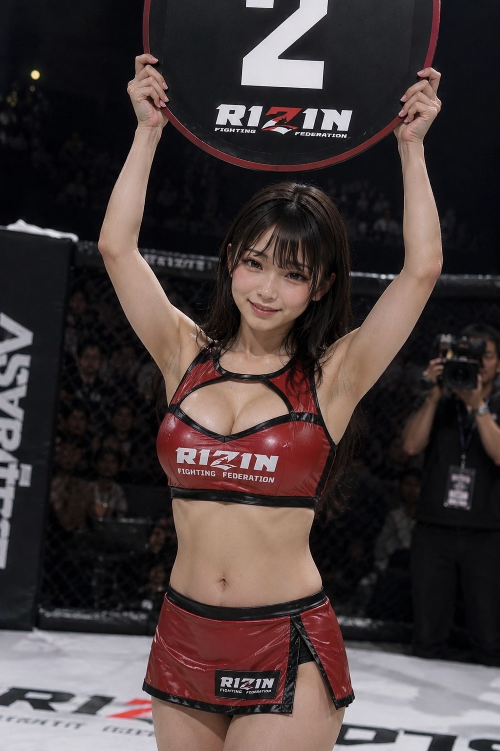 恥ずかしがるラウンドガール