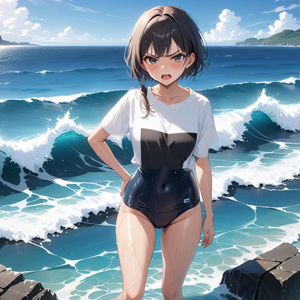 Tシャツ×スクール水着(２枚目以降台詞あり)