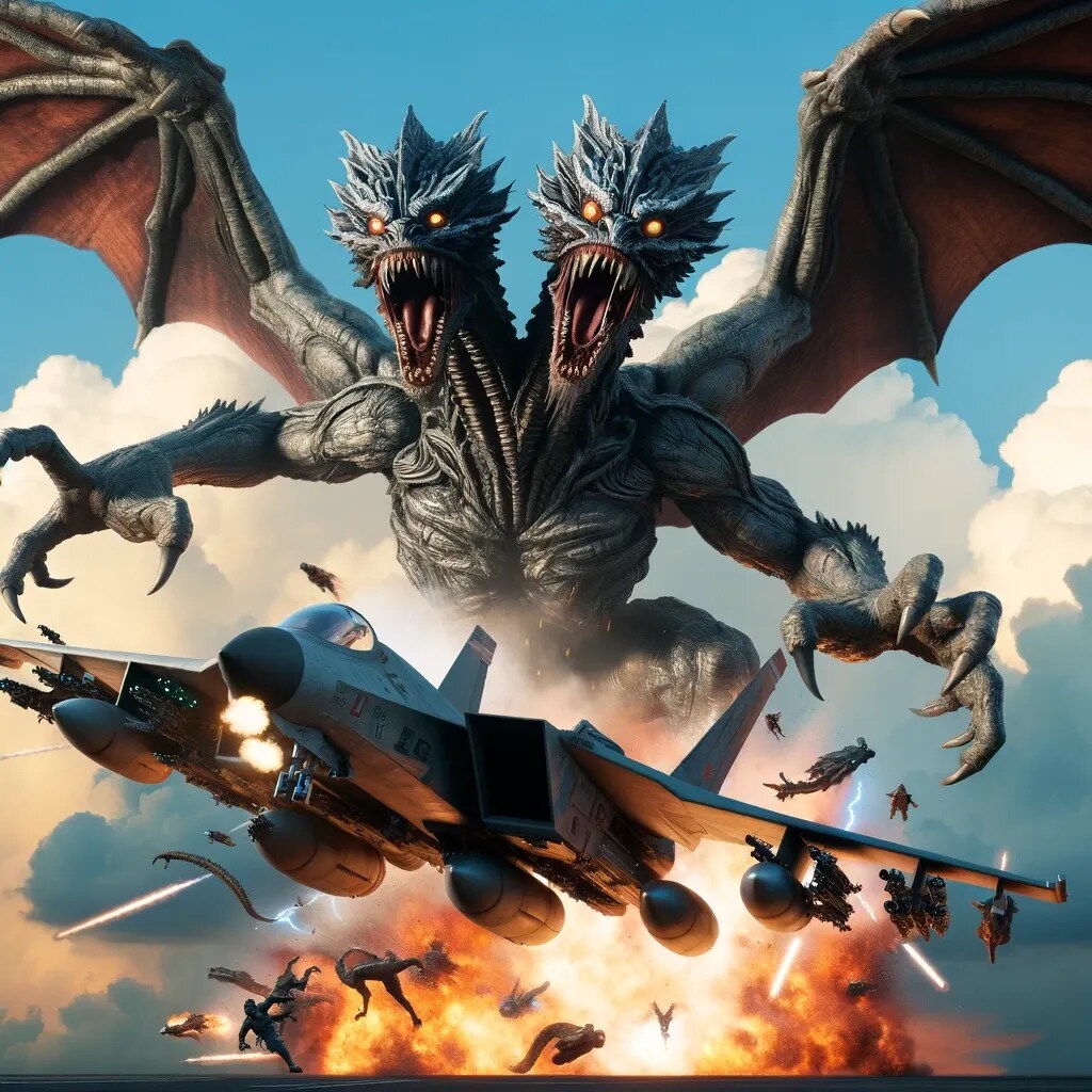 戦闘機を破壊する怪獣