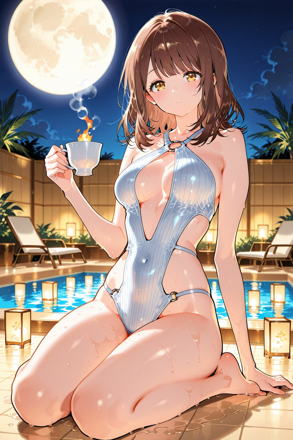 モノキニでお茶を飲む心実