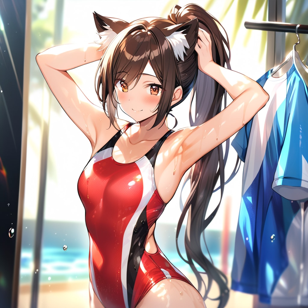 獣耳ボーイッシュ競泳水着さん