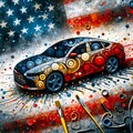 アメ車と星条旗　AI抽象画投稿企画 12枚目