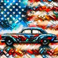 アメ車と星条旗　AI抽象画投稿企画 2枚目
