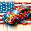 アメ車と星条旗　AI抽象画投稿企画 5枚目