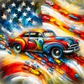 アメ車と星条旗　AI抽象画投稿企画 8枚目