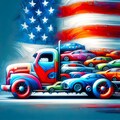 アメ車と星条旗　AI抽象画投稿企画 4枚目