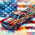 アメ車と星条旗　AI抽象画投稿企画 6枚目