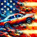 アメ車と星条旗　AI抽象画投稿企画 10枚目