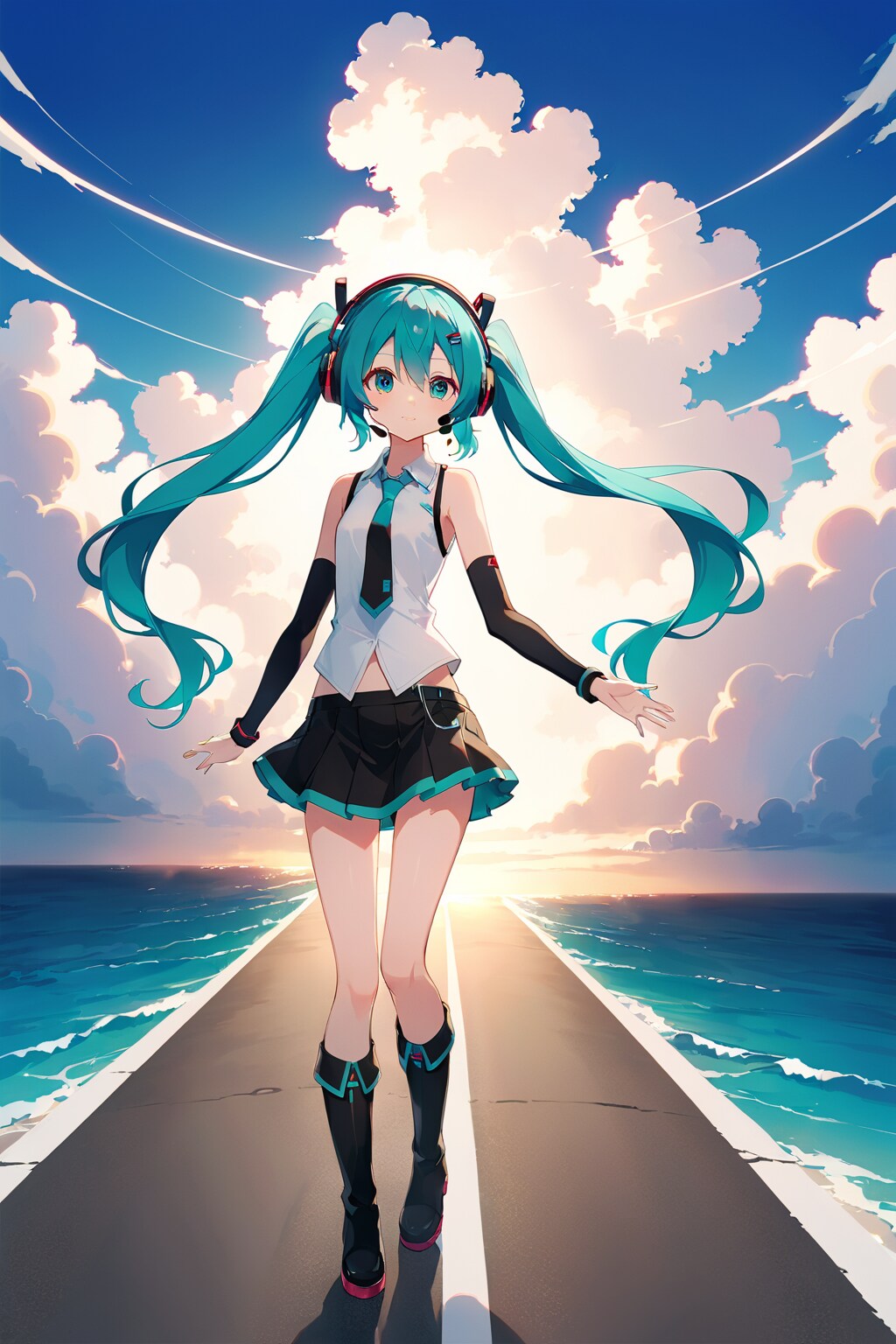 ミクと海へ続く一本道４ | の人気AIイラスト・グラビア