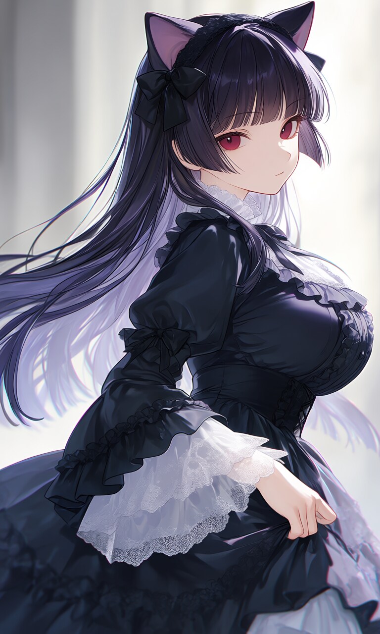 黒髪猫耳