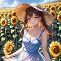 ひまわり畑と夏少女 3枚目