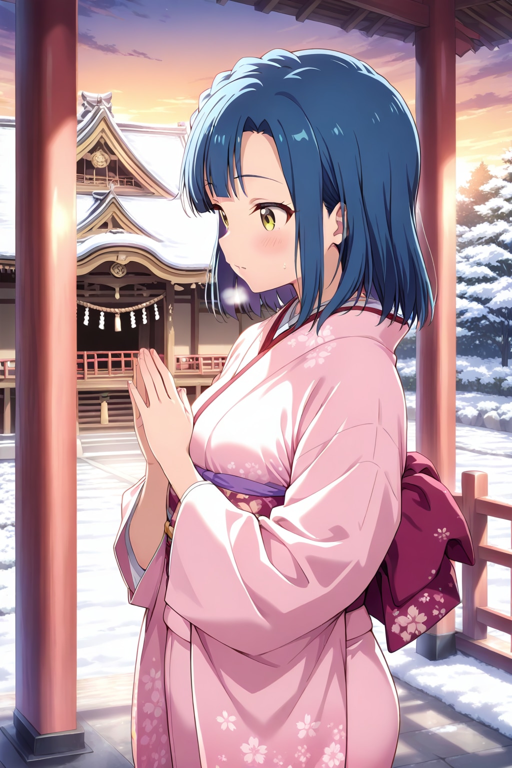 神社で祈る百合子