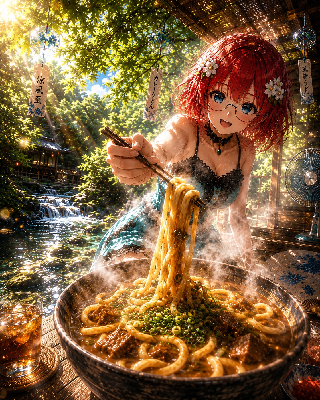 涼を味わい、熱々をすする。 | の人気AIイラスト・グラビア