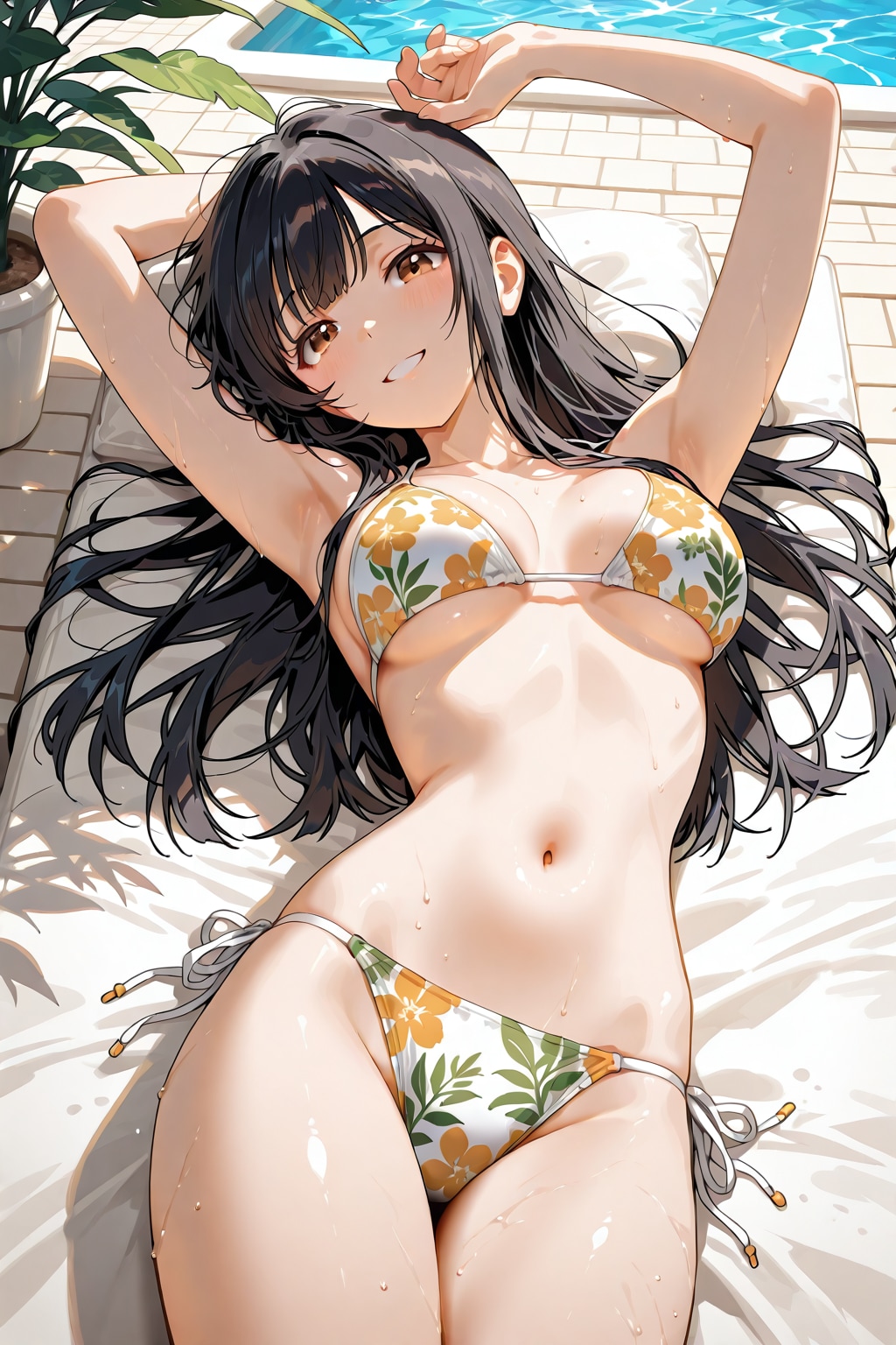 リゾートでビキニの黒髪美少女