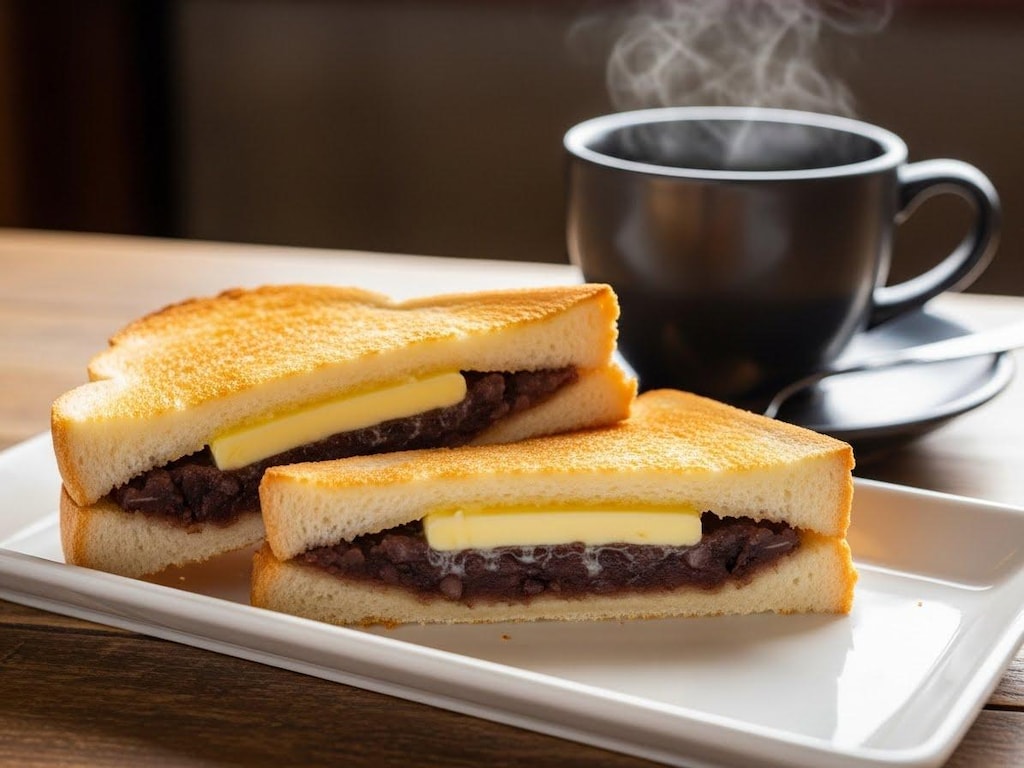 朝食のアンバタートーストと珈琲のセット