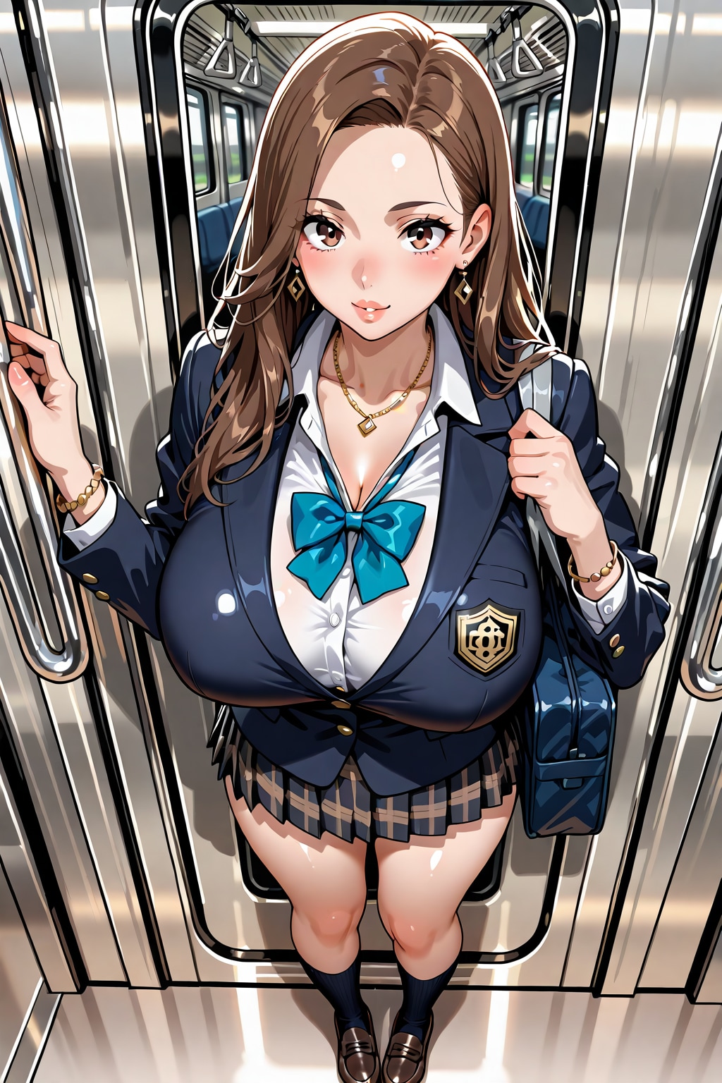 通学中の爆乳JKの誘惑