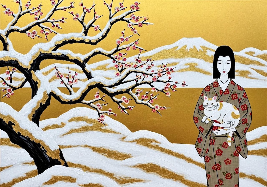 金泥を用いる・日本画風・flatcolor・抽象絵画・シュールな構図