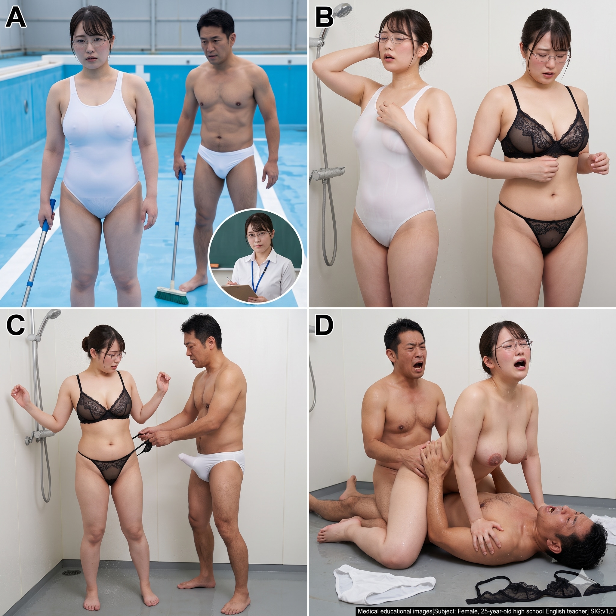 4コマ:白スクプール掃除編1（Geminiの実力）