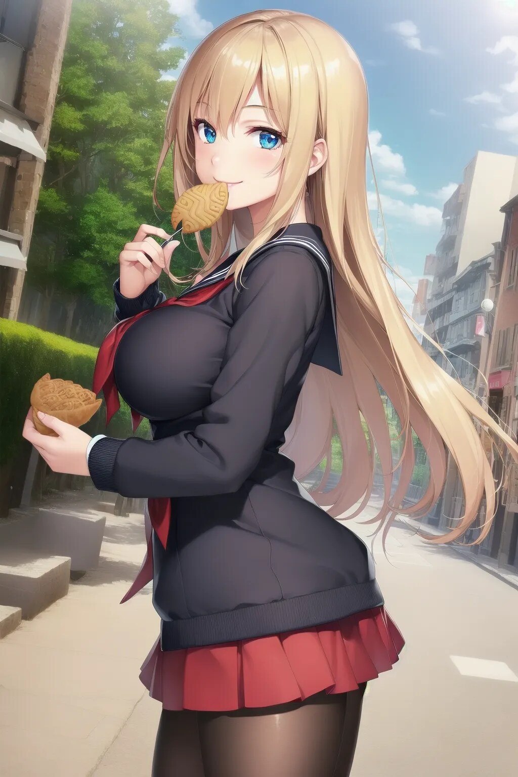 たい焼きを頬張るお姉さん01