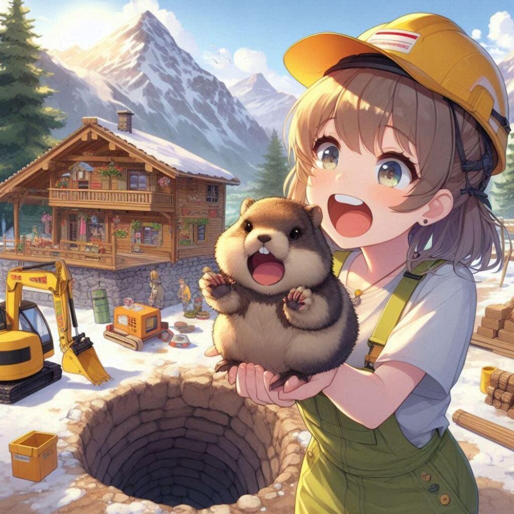 アニメ、アルプス山脈で巣穴住居を建築するマーモットの擬人化美少女たち