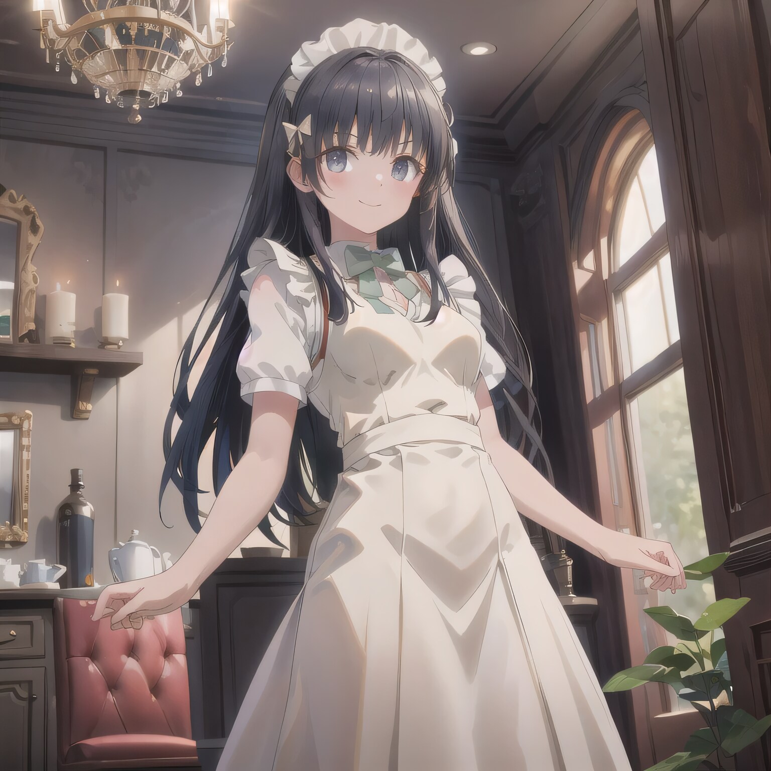 黒髪ロングでメイド服の少女３０ | の人気AIイラスト・グラビア