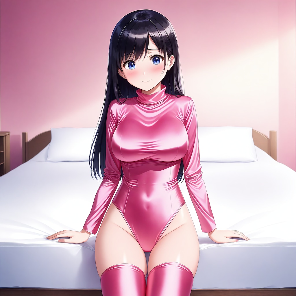 ピンクサテンレオタードサイハイソックス