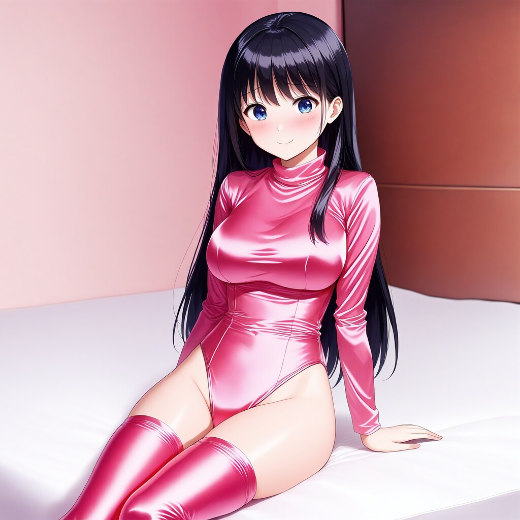 ピンクサテンレオタードサイハイソックス