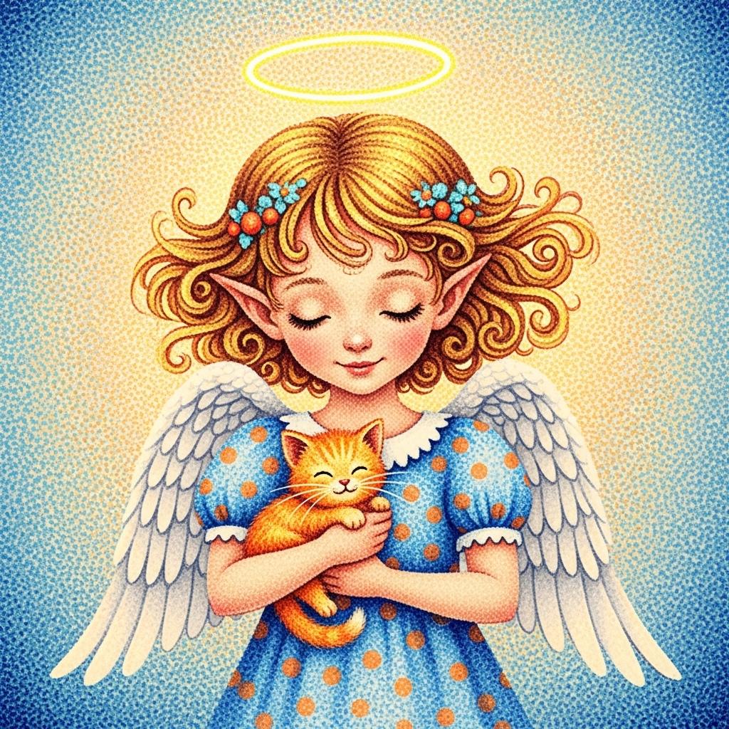 点描の天使と子猫 | の人気AIイラスト・グラビア