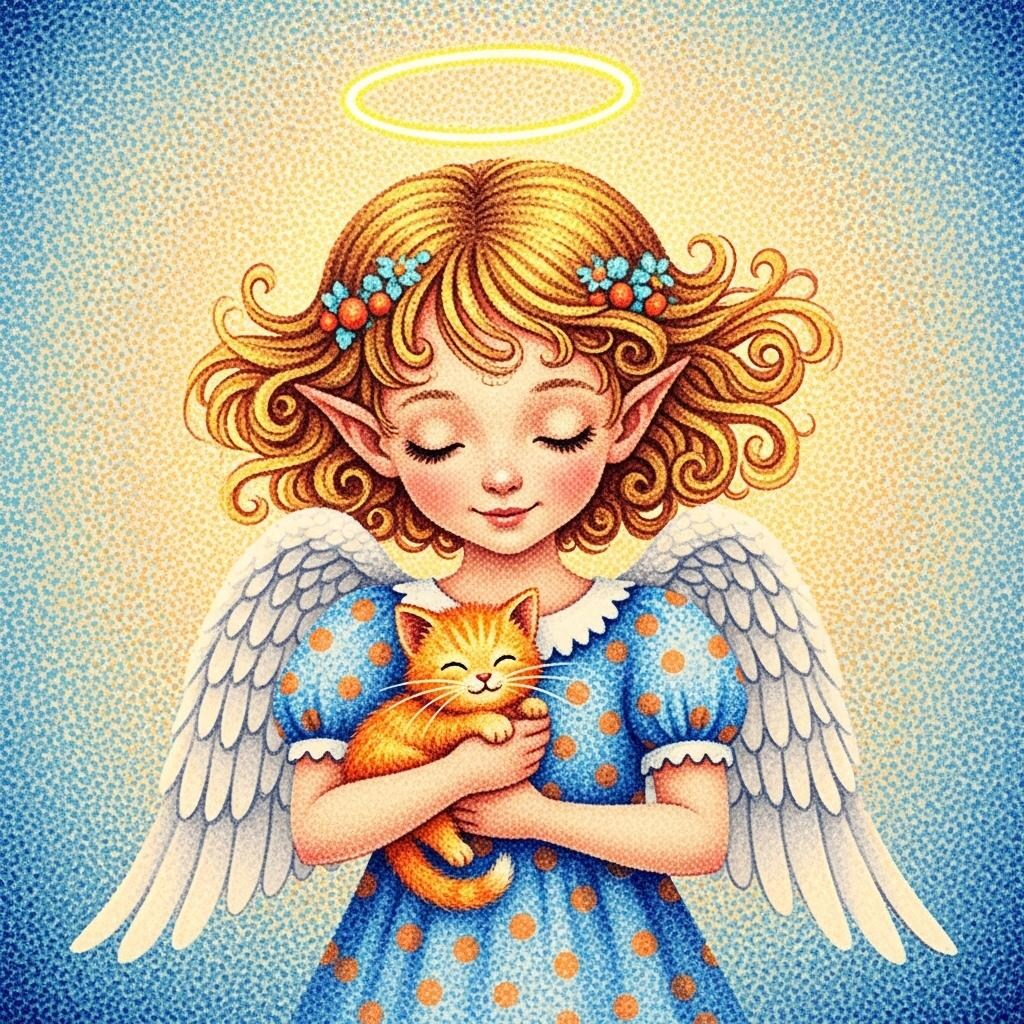 点描の天使と子猫