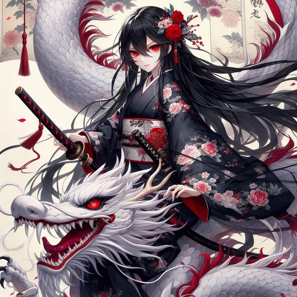 龍と黒髪の女侍さん
