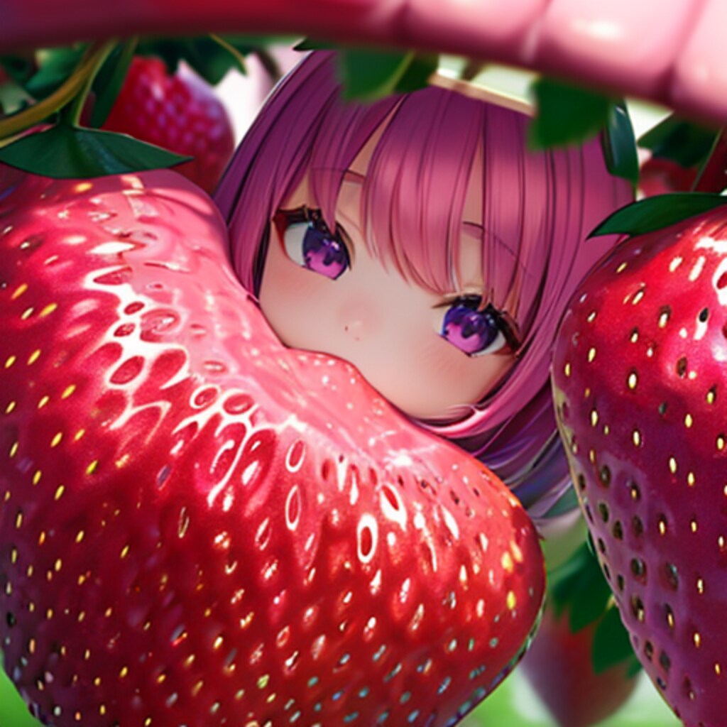 イチゴに隠れる