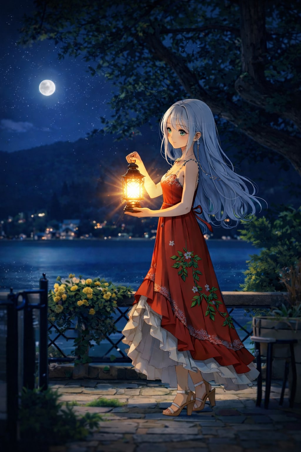 湖畔の夜、灯りだけを連れて