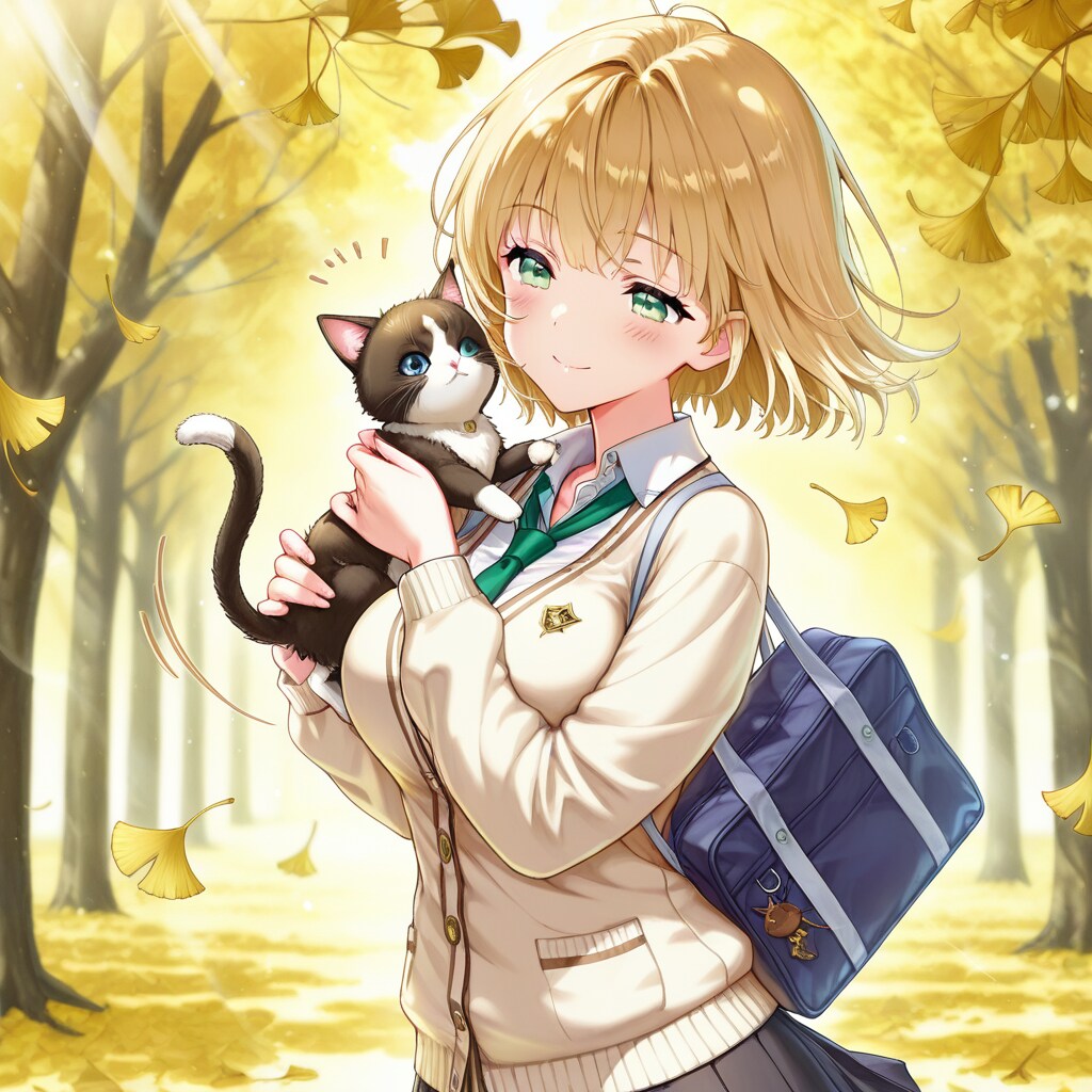 子ねこを抱っこしている沙也ちゃん