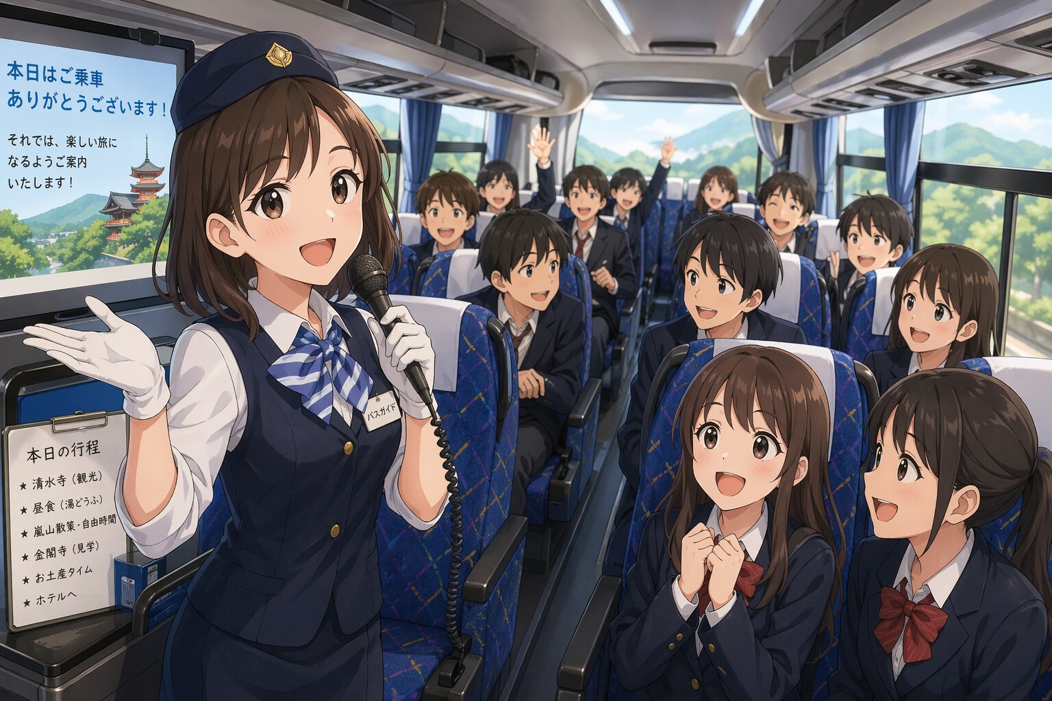 修学旅行のバスガイドさん