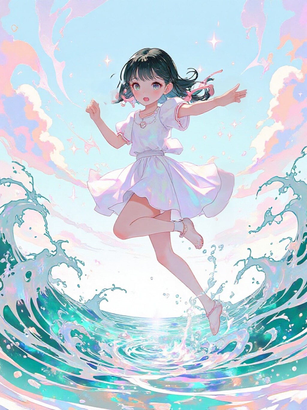 ２波と遊ぶ少女
