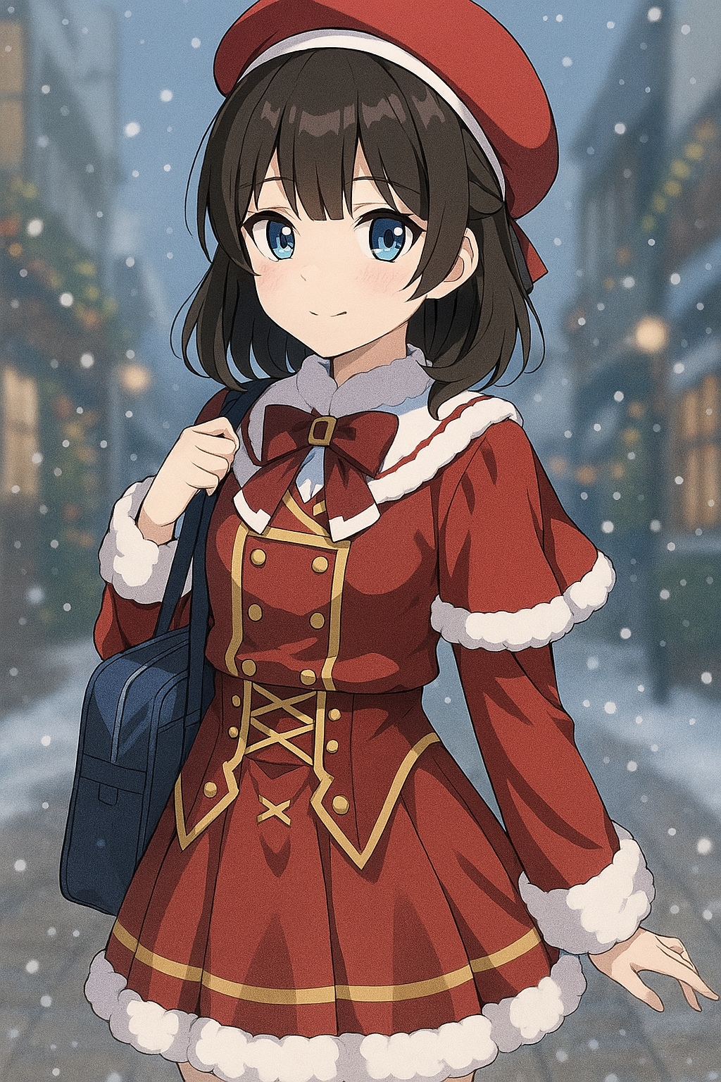 サンタ風の制服を着た女子高生