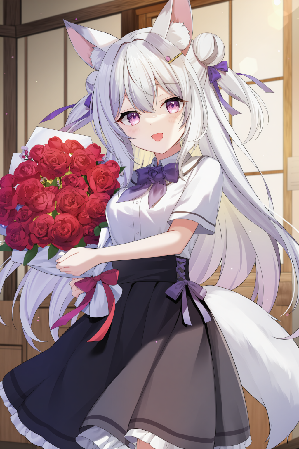 花束を持つケモミミさん