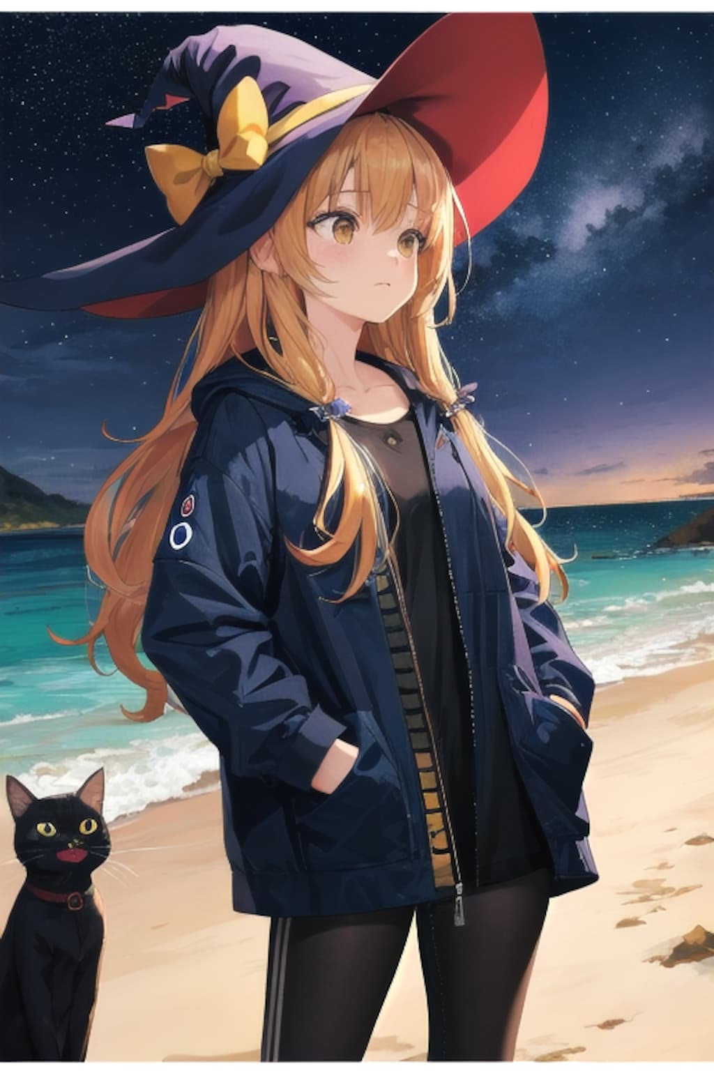 砂浜の魔女と黒猫