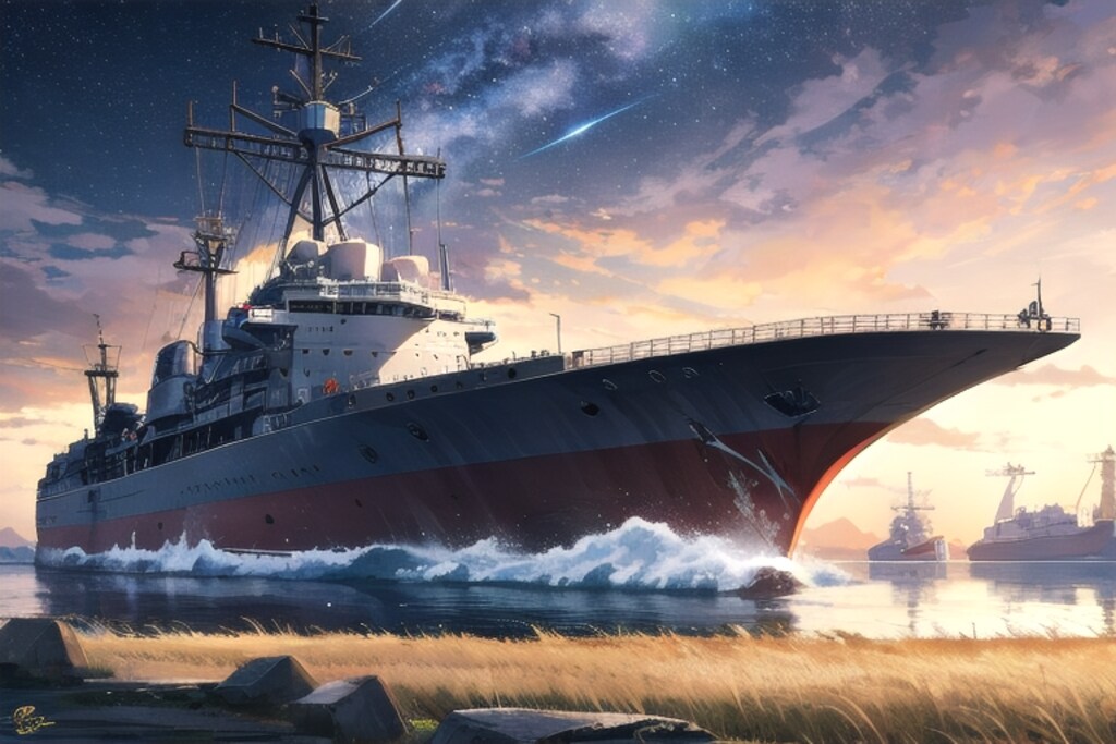 軍艦と星空