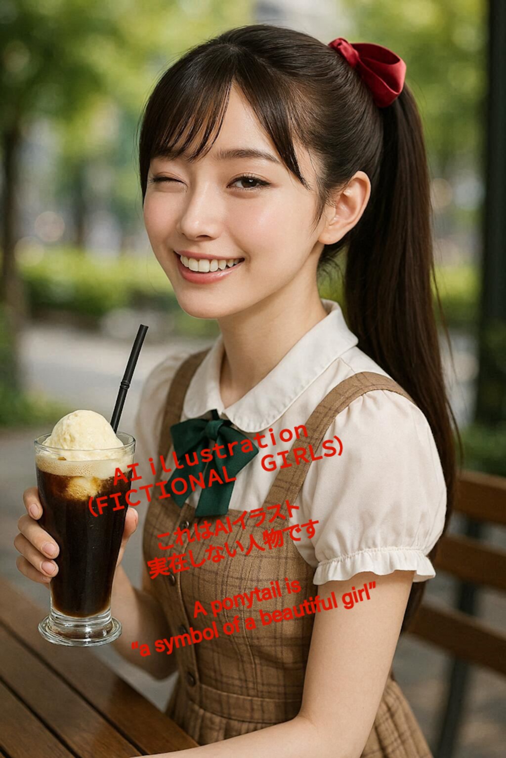 コーヒーフロントを頂くポニーテール美少女