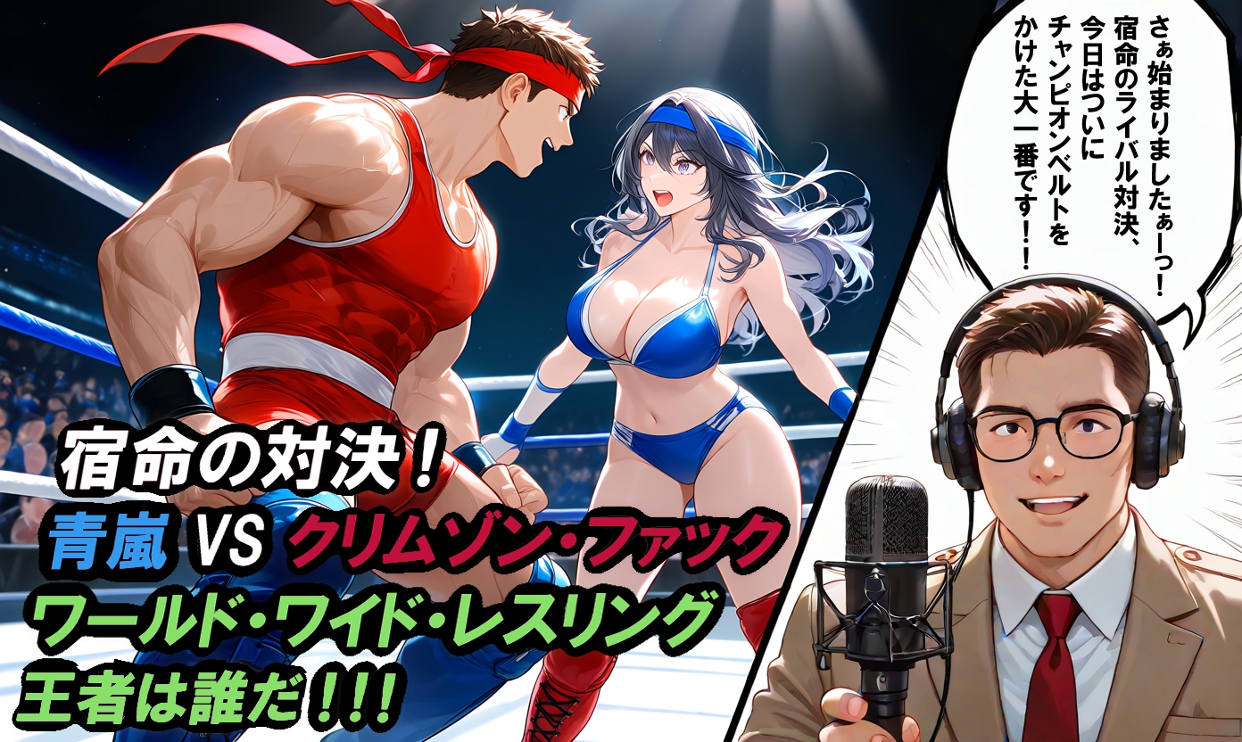 [9枚] 宿命の対決 青嵐 VS クリムゾン・ファック！ワールド・ワイド・レスリング王者は誰だ！！！（なぜかえっちなおねえさん８０の４）
