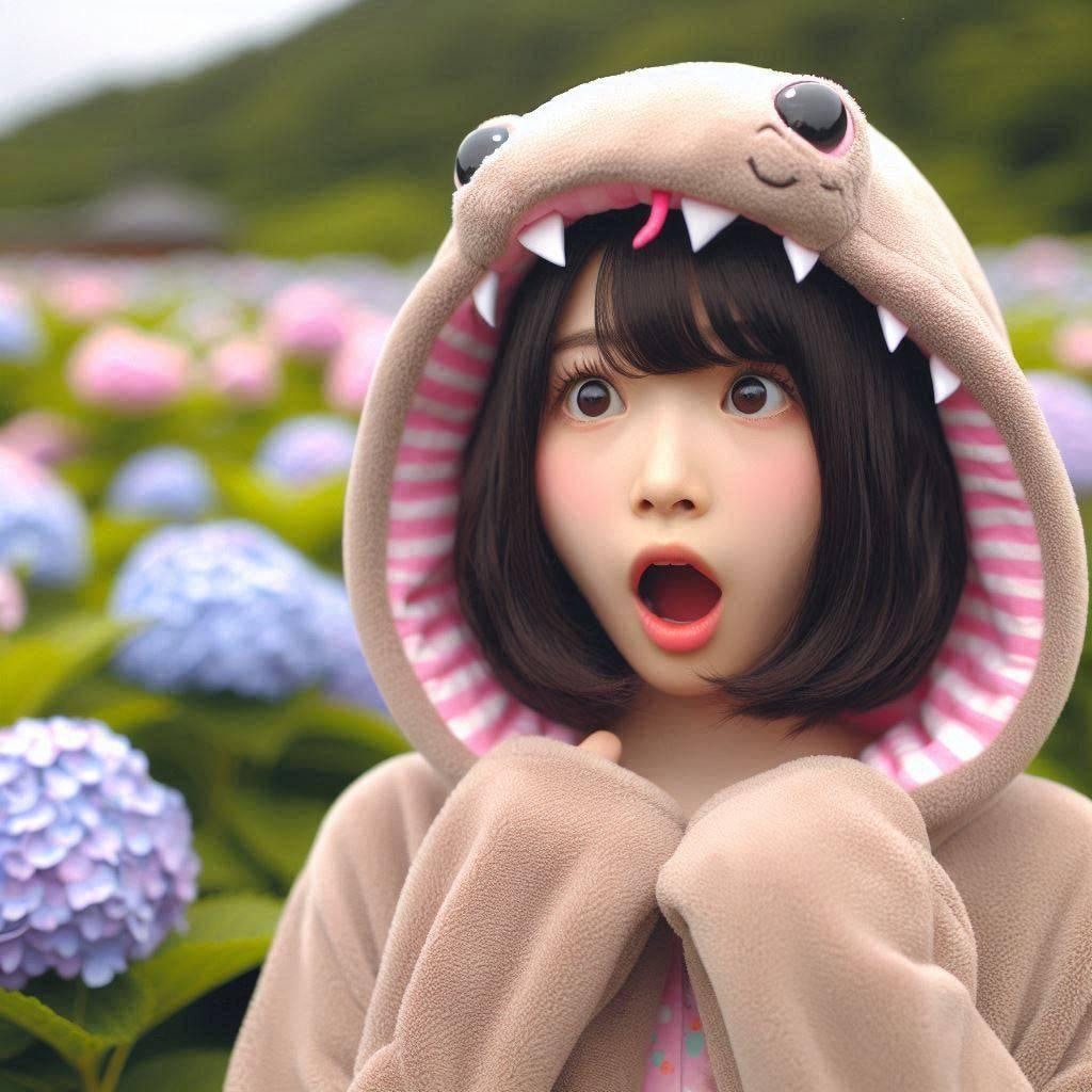 アジサイ畑にびっくりノコ