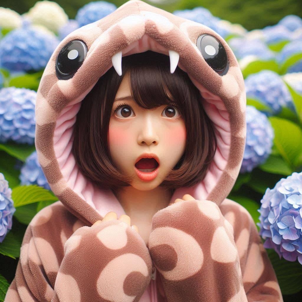 アジサイ畑にびっくりノコ